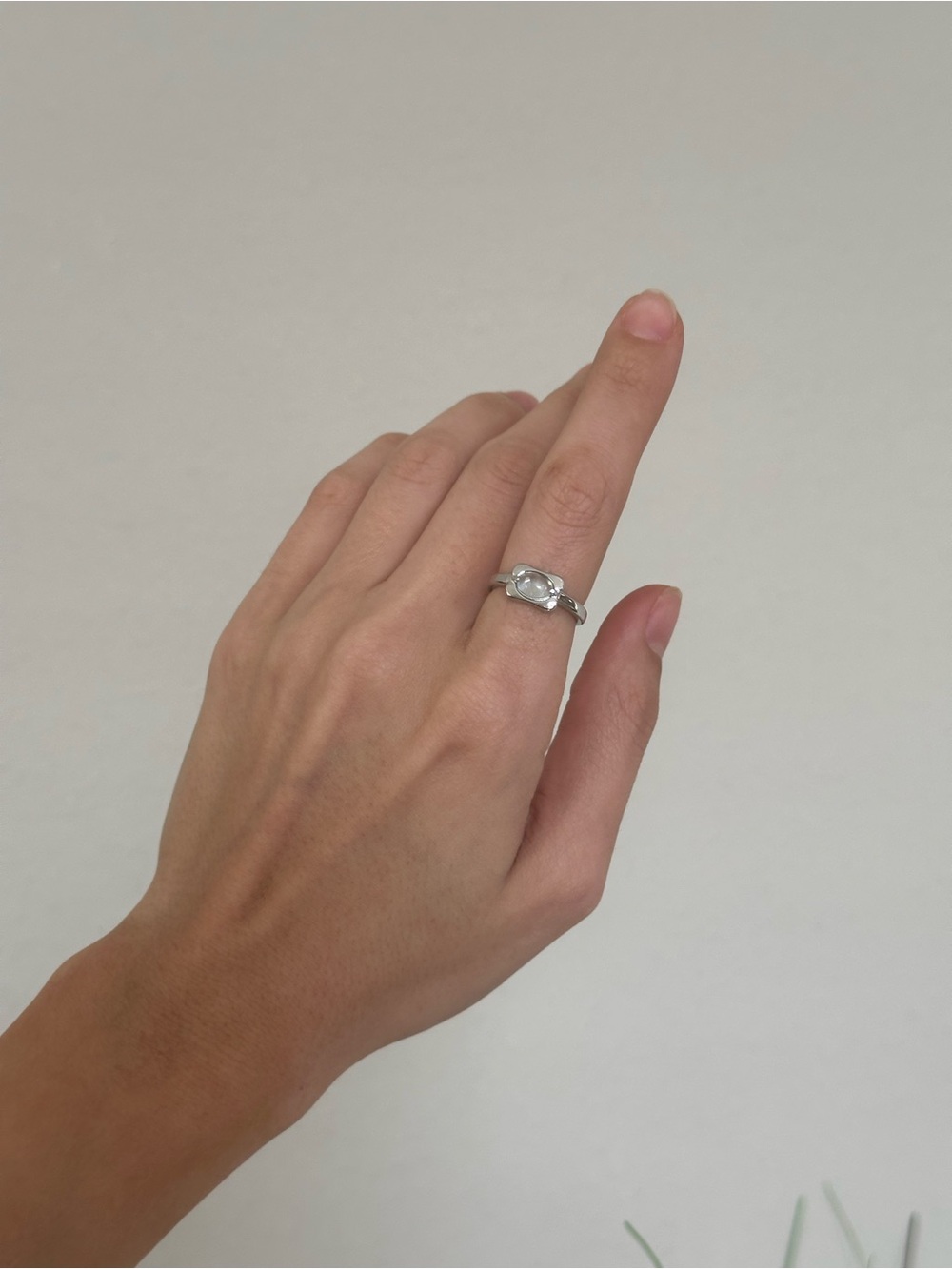 925 Sterling Silver Silver Open Band Minimalist Ring with Light Blue Gemstone - Picture 7 of 7